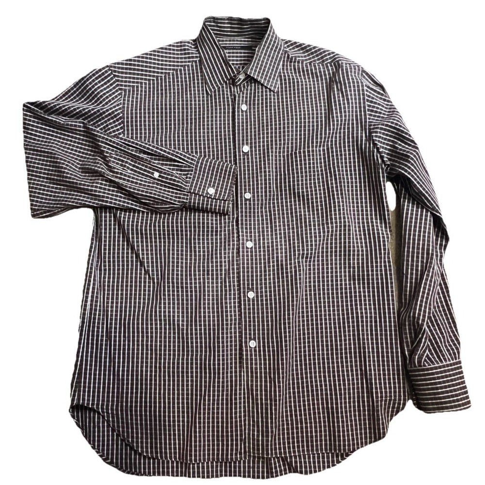 Billy Reid Shirt Mens Large Brown Striped‎ Italy Button Down Old Money Pinstripe